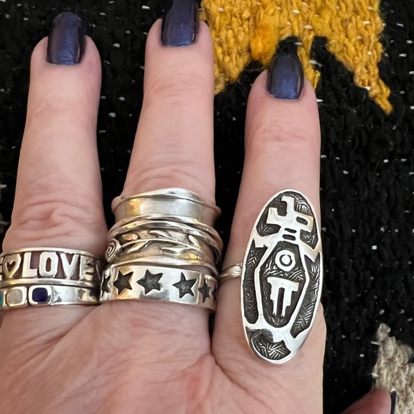 ❤️ Kachina Symbol Native Navajo Style Unisex Sterling Silver SZ 9.75 Ring 1.33”L - Picture 14 of 14